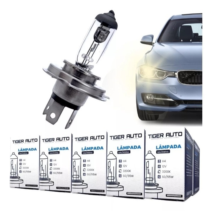 Kit 10 Lâmpada Halogena H1/H3/H4/H7/H11/H16/H27/HB3/HB4 3200k 12v