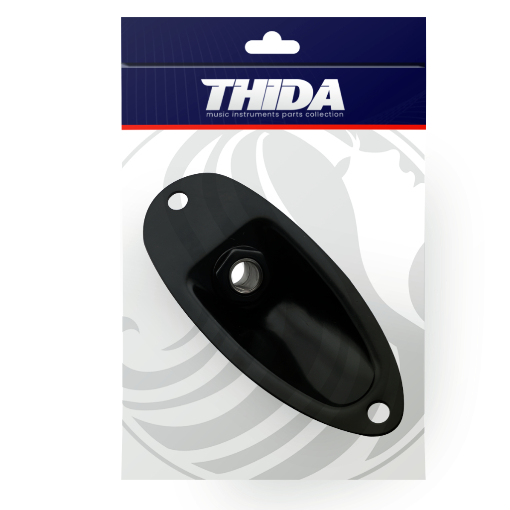 Jack Plate Canoa Preto Com Conector P10 Mono Alta Qualidade Para Guitarra Stratocaster