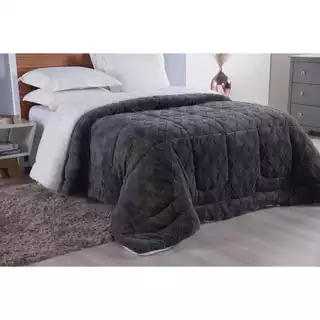 Coberdrom Luxo Cama Casal Queen Edredom Cobertor Sherpa Pele De Carneiro Dupla Face Mantinha Avulso Liso Dupla Face Alto Relevo Cinza