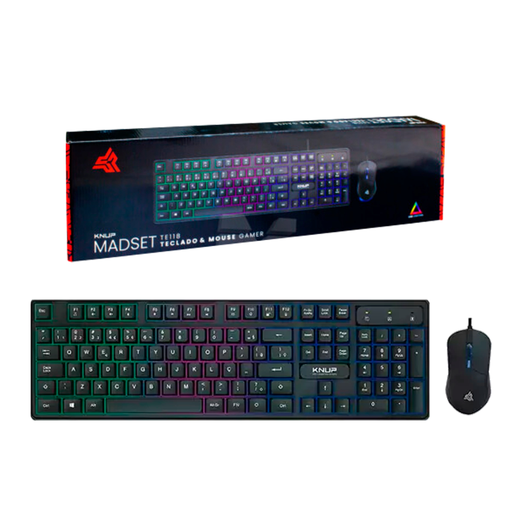 Kit Teclado E Mouse Gamer Semi Mecânico Led Rgb Usb Para Pc