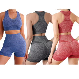 2 Peças Conjunto Academia Fitness Feminino Leggings Top Nadador com bojo com Shorts Levanta Bumbum cintura alta/ empina bumbum, para treinos/yoga/pilates/caminhada Exercícios Esportivos
