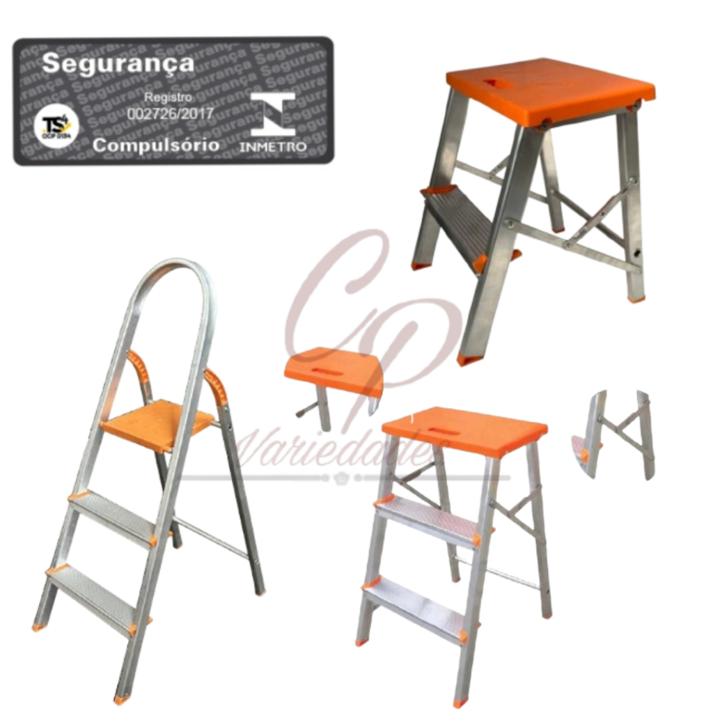 Escadas Domestica Alumínio - 3 Degraus 2 Degraus e 1 Degraus