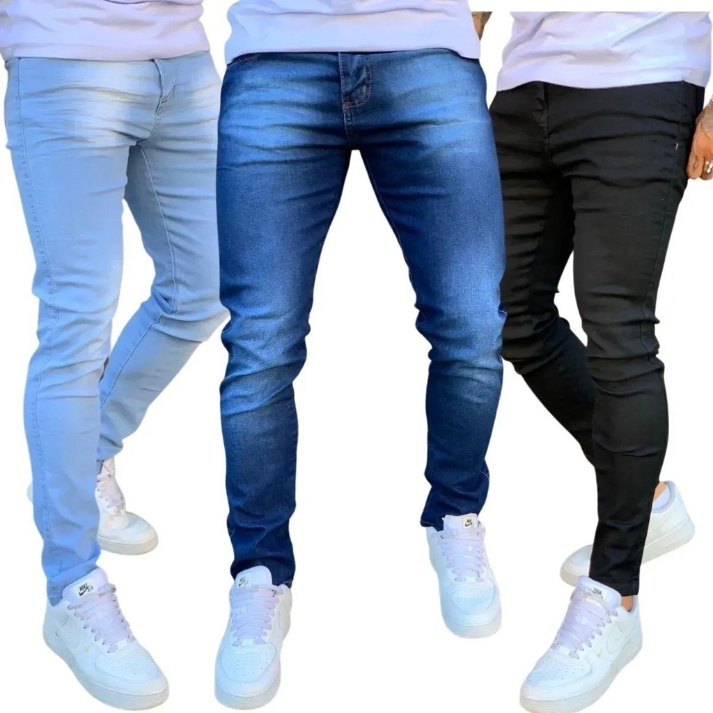 Kit 3 Calças Jeans Masculina Slim Elastano