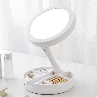 Espelho com Led De Mesa Com Aumento 10x Led luz Dobravel Para Maquiagem Pronta Entrega