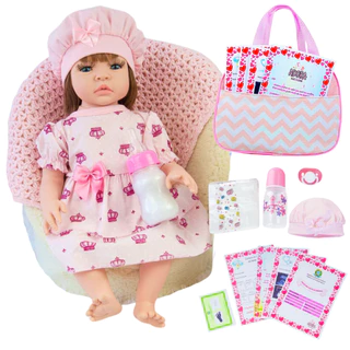 Boneca Reborn Bebê Realista Silicone Boneca Vestido e Bolsa de Maternidade