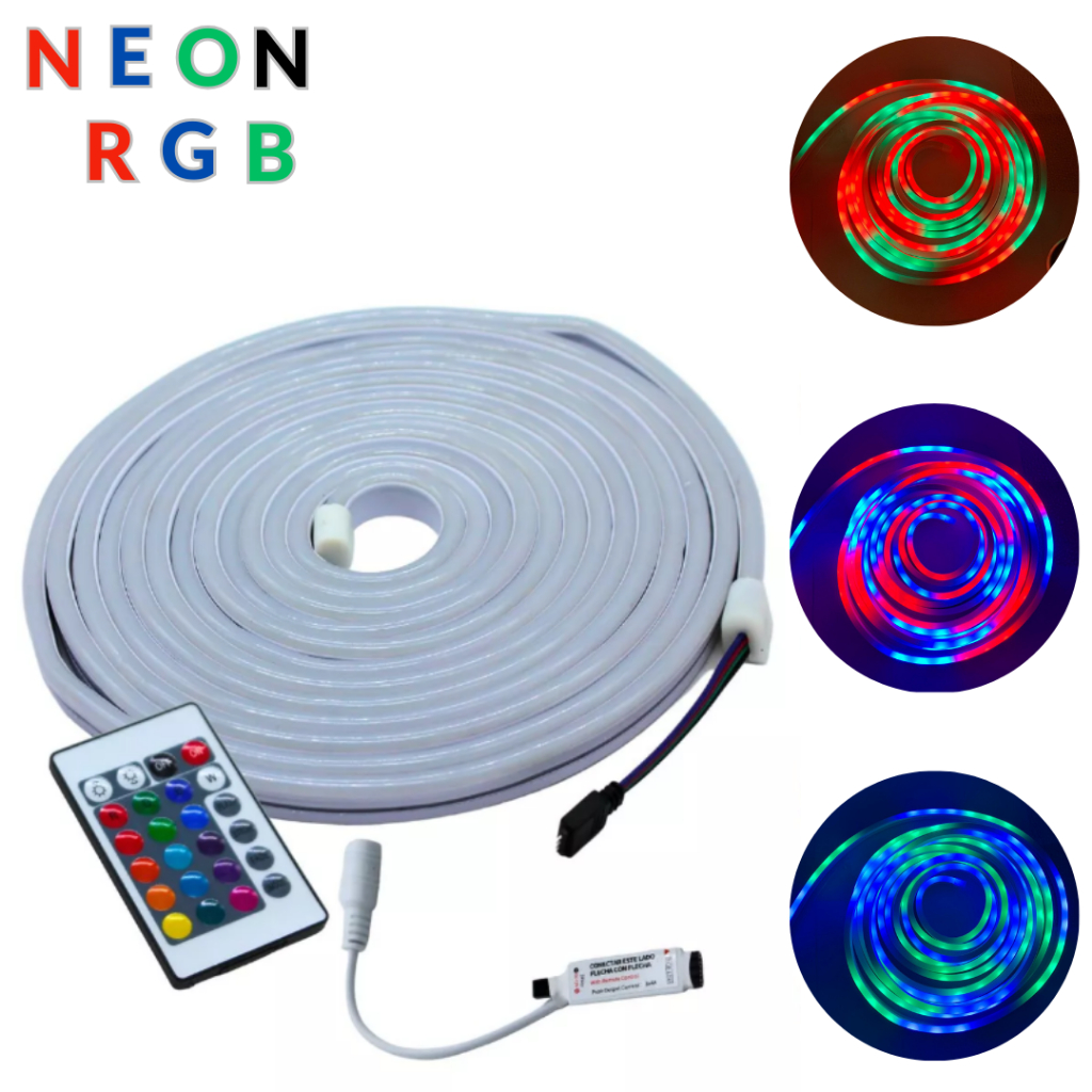 Fita De Led Neon RGB 12V Flexivel A Prova Dagua E Com Controle Luminação Personalizada