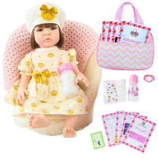 Boneca Reborn Bebê Realista Silicone Boneca Vestido e Bolsa de Maternidade Envio Imediato