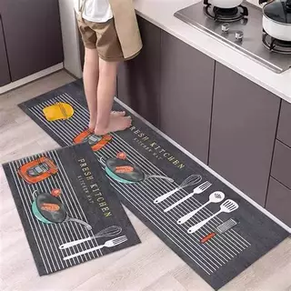 Jogo Tapete De Cozinha Linho Belga Antiderrapante 2 Peças