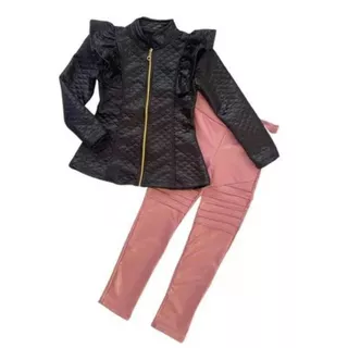 Conjunto Feminino Infantil Roupa De Inverno Jaqueta Juvenil Com Calça Estilosa de Menina