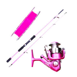 Kit de Pesca Rosa Molinete 1 Rolamentos Vara 1,40m 10lbs Linha Rosa  Monofilamento Pesca Mulher Pescaria Caniço