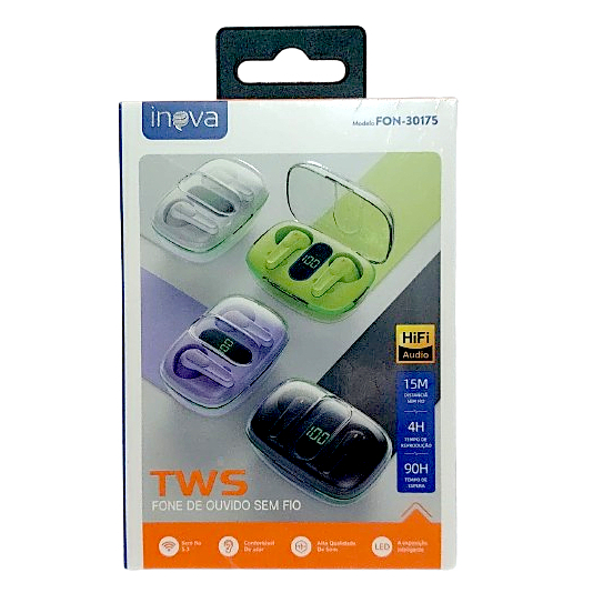 Fone de ouvido estéreo TWS INOVA FON-30175 (distância 15 metro)