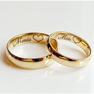 Par de Alianças Noivado Casamento 6mm Aço Banhado Folheado a Ouro Com Gravação a Laser