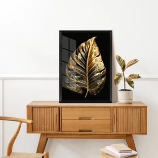 Quadro Decorativo com Moldura Folhas Leão Lobo Dourado Elefante Flores Asas de Anjo Águia Cachorro