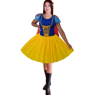 Fantasia Princesa Branca De Neve Cute Adulto Com Capa