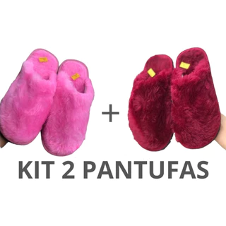 KIT 2 PANTUFAS DE PELÚCIA CONFORTÁVEL, CHINELO DE QUARTO, INVERNO, FRIO, SOLADO ANTIDERRAPANTE, UNISSEX, VÁRIAS CORES, COM ESPUMA INTERNA, DO 34 AO 44
