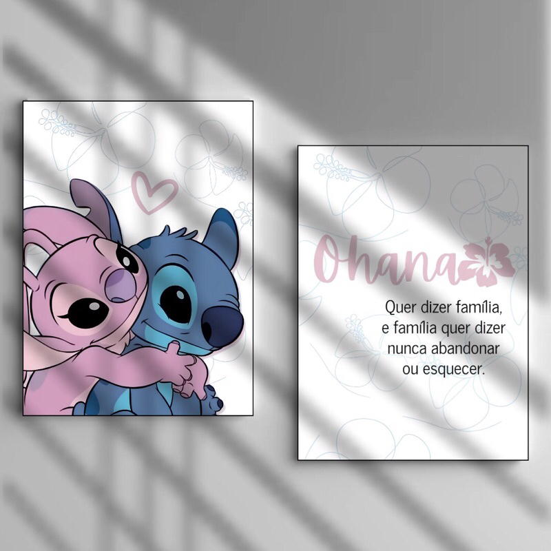 Kit 2 Quadros 20x28 ou 21x30 Decorativos Ohana Quer Dizer Família