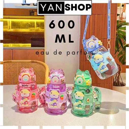 Garrafa De Água Urso fofa Plástico Kawaii com palha Infantil Criança Portátil Com Desenho Multicolorido 600ML