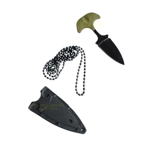 Mini Faca Push T Dagger Fulltang Com Corrente Pescoço Verde