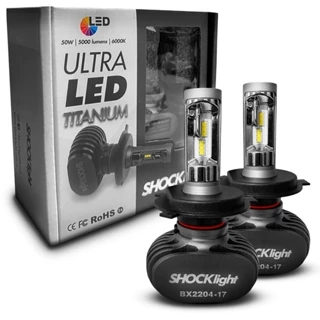 Kit Par Lâmpada Ultra Led Titanium Shocklight 10.000 Lúmens 6000k Encaixe H4