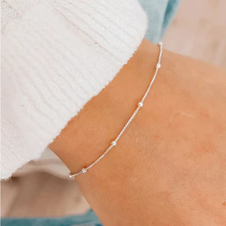 Pulseira Bolinha Feminina em Prata 925 Pura Maciça de Lei 18cm