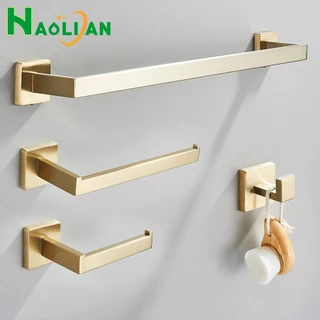 Kit Acessorios Para Banheiro Inox 304 40cm/56cm 4 Peças Quadrado Luxo Preto/Dourado/Cromado/Dourado Escovado