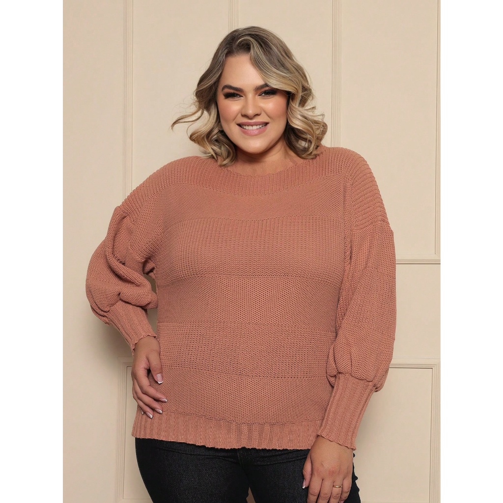 Blusa de Frio Grosso Modelo Grande Plus Size Tricô Manga Bufante