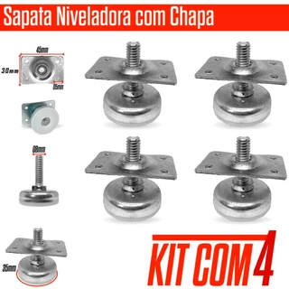 Kit C/ 4 Sapata Pés Nivelador Com Chapa Metalica Reforçado Para Móveis Armarios Rosca de 5/12 (8mm)
