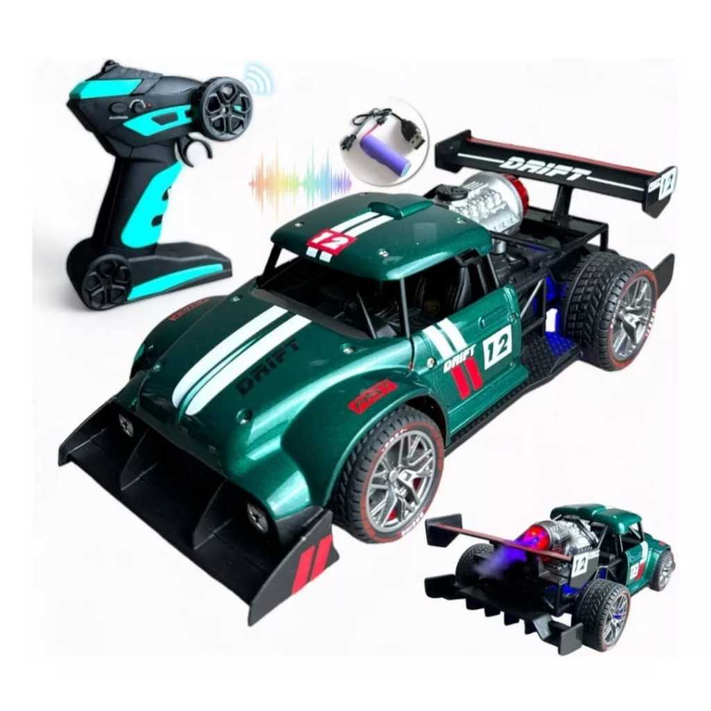 Carrinho Controle Remoto Drift De Ferro Solta Fumaça Com Som Recarregável