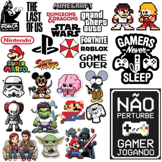 Cartela Adesivo Gamer, Video Game e Nerd 28 adesivos laminado dura 5x mais
