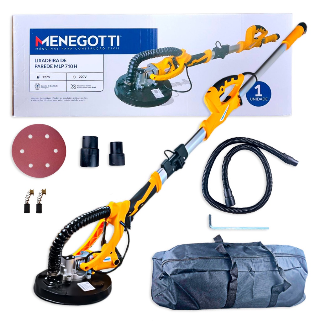 Lixadeira de Parede MLP710H Motor Monofásico 60Hz 710W Menegotti Original Drywall Amarela