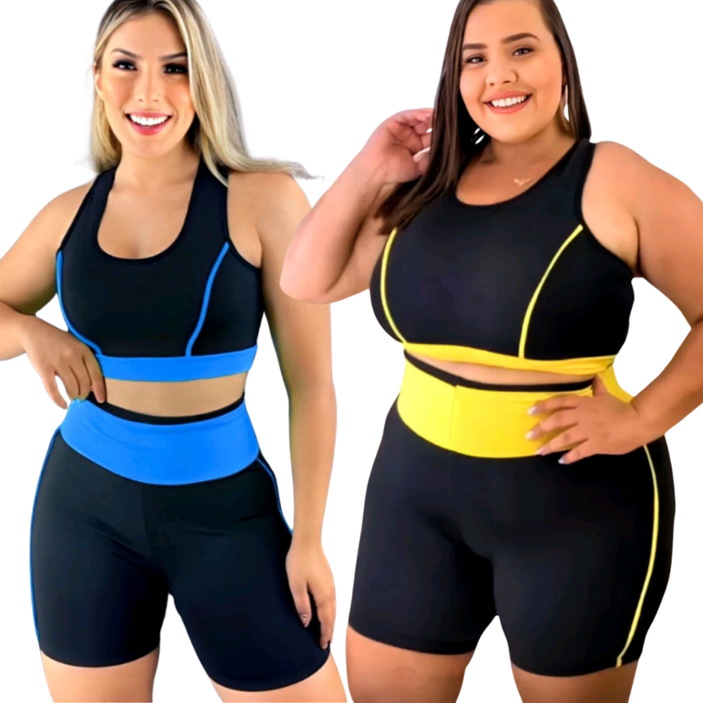 Kit Conjunto Fitness Top + short Cós Alto Roupa De Academia Feminino ...