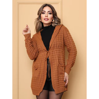 Parka casaco de tricô com capuz de feminino