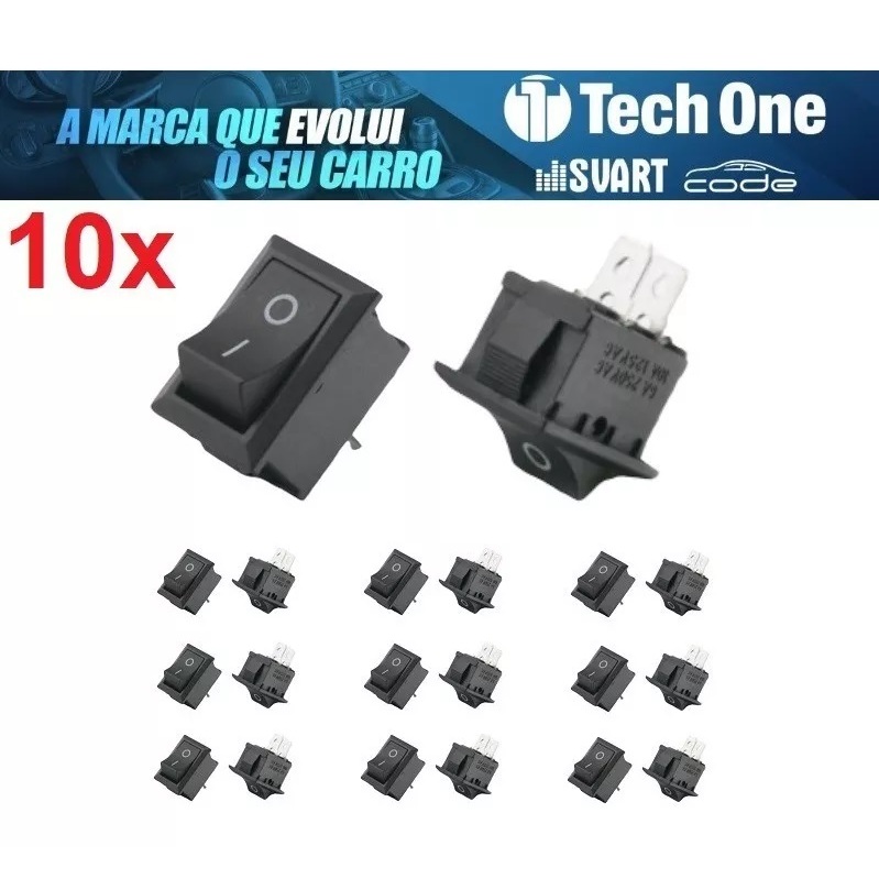 Kit C/ 10 Botão Tic Tac Retangular Preto Chave Liga Desliga | Shopee Brasil