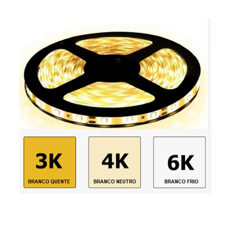 Fita de led 60 led / 120 led / 240 led 3528 Branco Quente(3000K)/ Branco Neutro(4000k) e Branco Frio(6000k) 12v Ip20 5 Metros