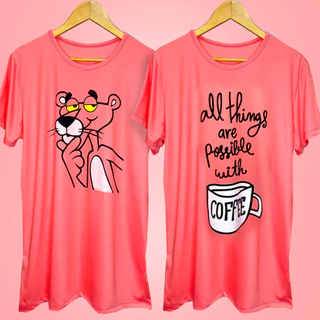 Camisola Malha Feminina Manga Rosa Salmão Personagem ou Café