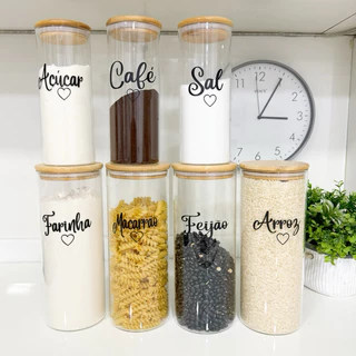 kit potes de mantimentos com tampa de bambu