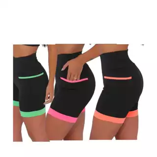 KIT 3 BERMUDAS DE ACADEMIA FEMININA FITNESS CÓS ALTO E BOLSOS LATERAIS PROFUNDOS