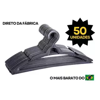 Cabide Adulto Preto kit 50 Cabides para Organizar Roupas