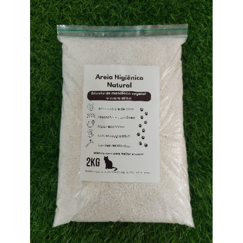 AREIA HIGIÊNICA NATURAL EXTRATO DE MANDIOCA E MICRO SÍLICA PARA GATOS - 2KG