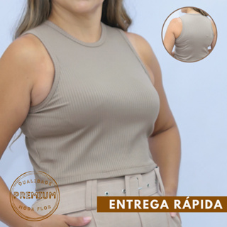 kit 03 cropped regata blusa feminino basico canelado gola redonda sem manga fashion blogueira verão da moda tendência