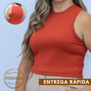 Kit 04 cropped regata blusa feminino basico canelado gola redonda sem manga fashion blogueira tendência verão da moda