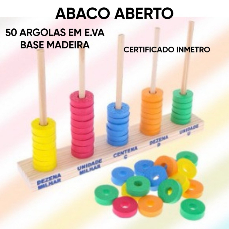 Ábaco Aberto em madeira com argolas em Eva.