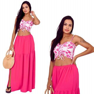 Conjunto Cropped e Saia longa verão saia com fenda cropped em elastex roupas femininas