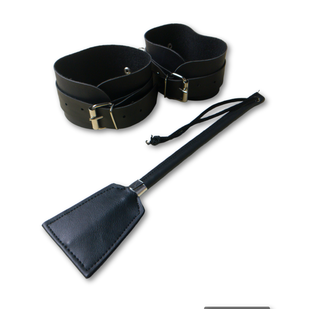 Kit Algema e Chibata Preto Sado Kit BDSM Brinquedos eróticos para casais Fantasia de submissão Acessórios para jogos eróticos Algema e chibata