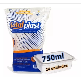 Kit 24 Potes Marmita Descartável 750ml Retangular Fitness Microondas Freezer Fit