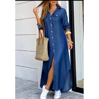 CHAMISE LONGO TECIDO CHAMBRAY( imita o jeans)