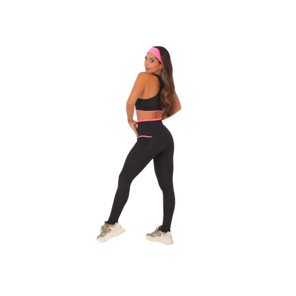CONJUNTO ACADEMIA FEMININO FITNESS CALÇA COM BOLSOS LATERAIS E TOP NADADOR