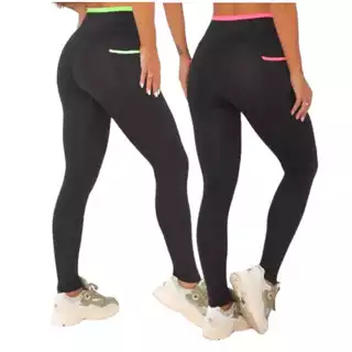 KIT 2 CALÇAS LEGGING ACADEMIA FEMININA FITNESS CÓS ALTO ZERO TRANSPARENCIA