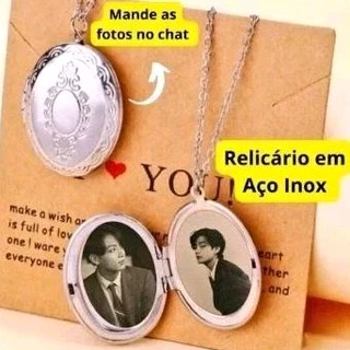 Cordão Em Aço o Inox De Fotos Aberto Com Relicário Personalizado Medalhão Prata Aço Inoxidável Com Pingente Com Foto Dentro De Coração Oval Para Mulheres/Masculino/Namorados/BTS Army Namorado Pingente Que Abre Colar De Coração