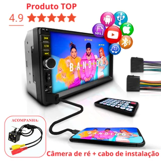 Multimídia Automotivo MP5 Com Tela de 7 Pol. Bluetooth USB 7010b + Câmera de Ré